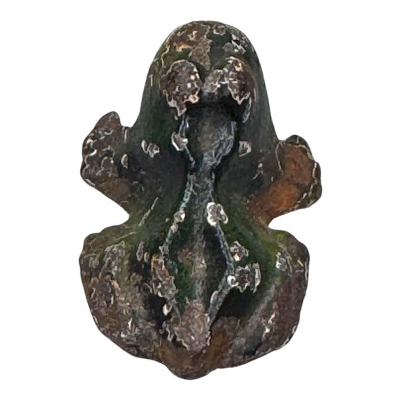 Vintage Small Green Brown Rusted Metal Cast Iron 1" Pocket Trinket Frog Figurine - Picture 3 of 6